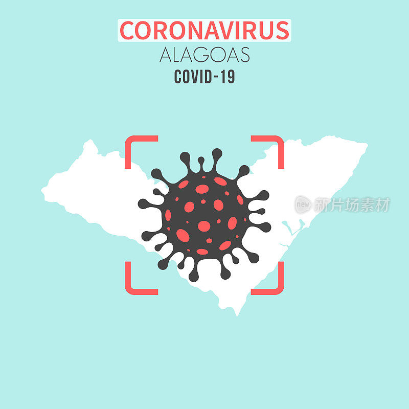 Alagoas地图，红色取景器中有冠状病毒细胞(COVID-19)