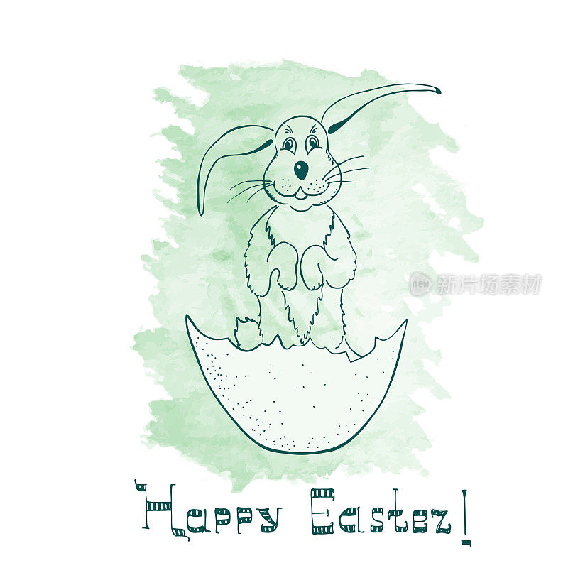有趣的复活节兔子坐在蛋壳里