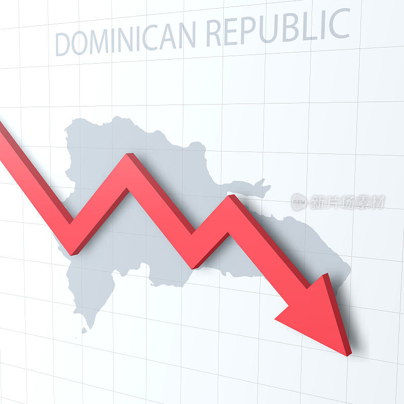下落的红色箭头与多米尼加共和国的地图在背景