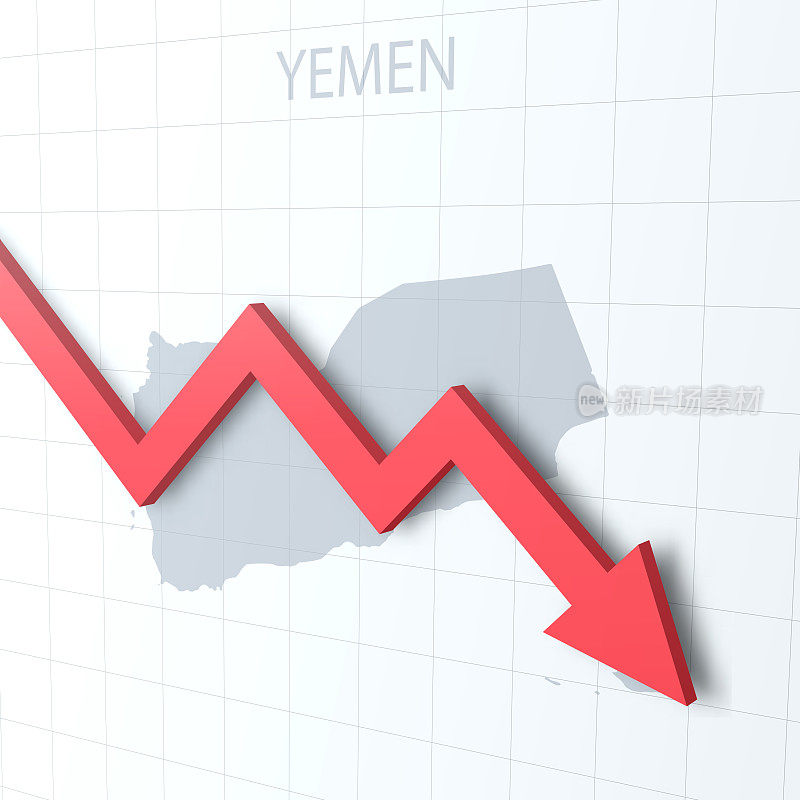 下落的红色箭头与也门地图的背景