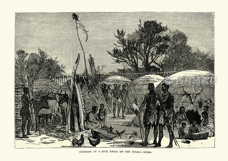 图盖拉河上的一个祖鲁kraal的内部，1870年代