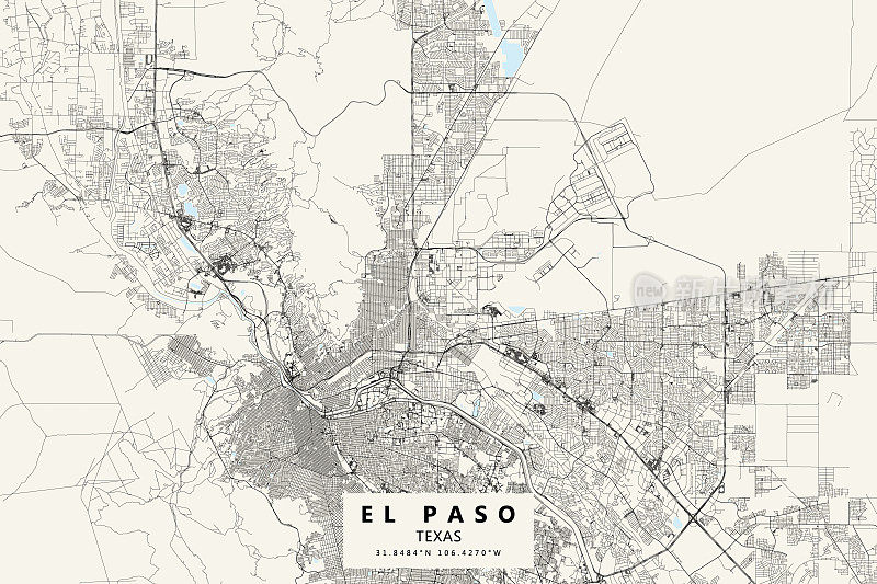 艾尔帕索，德克萨斯州，美国矢量地图