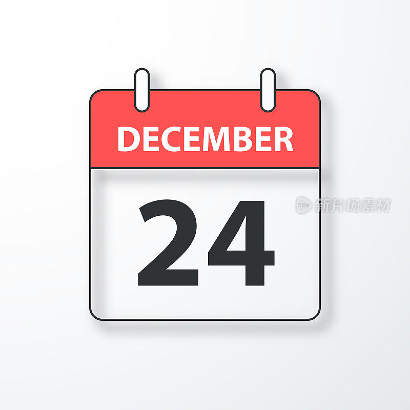 12月24日-每日日历-黑色轮廓与阴影在白色的背景