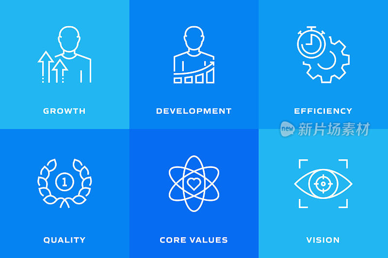 核心价值相关的线图标，轮廓向量符号插图。