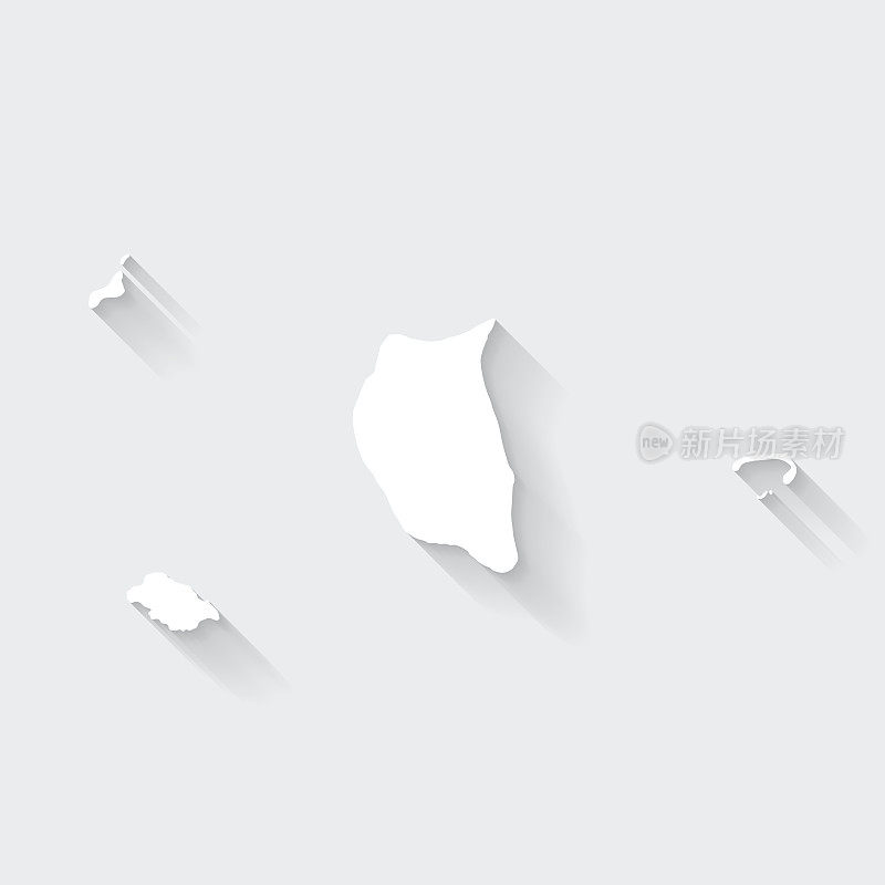 空白背景上带有长阴影的皮特凯恩群岛地图-平面设计