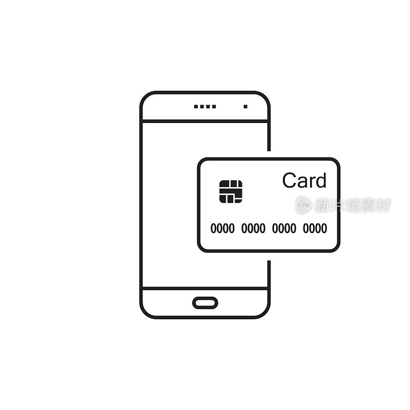 NFC手机支付矢量图标为网站和手机线平面设计孤立插图