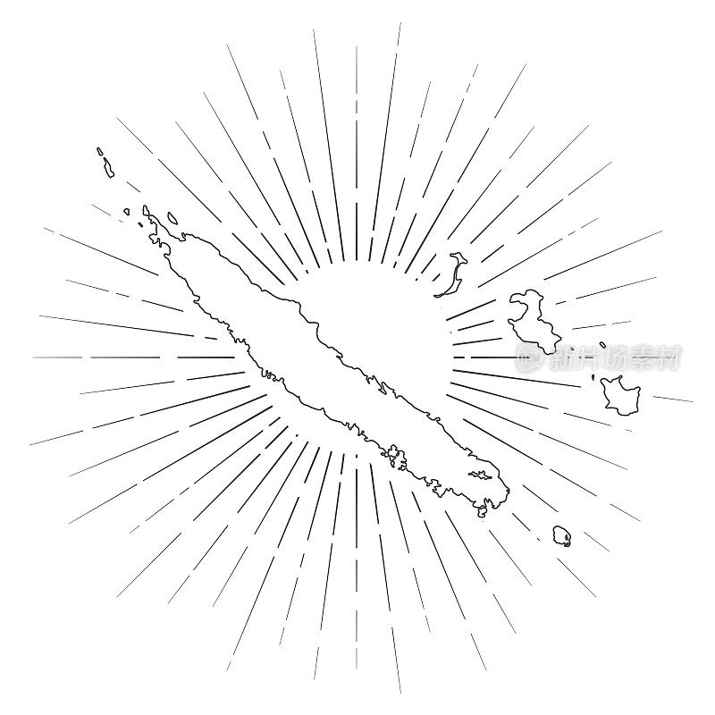 新喀里多尼亚地图与阳光在白色的背景