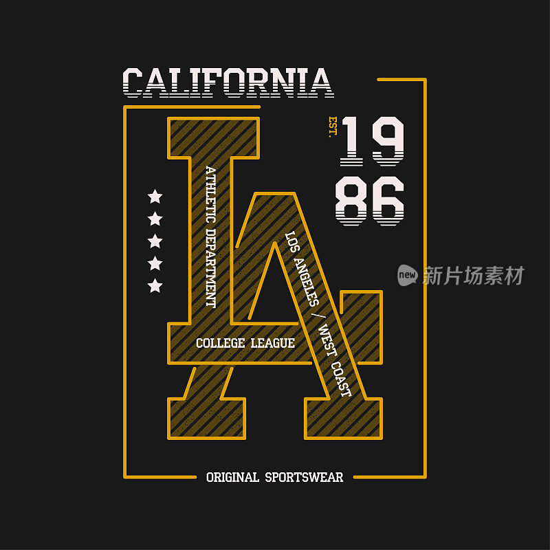 加州，洛杉矶的口号排版图形t恤。洛杉矶大学的服装印花。