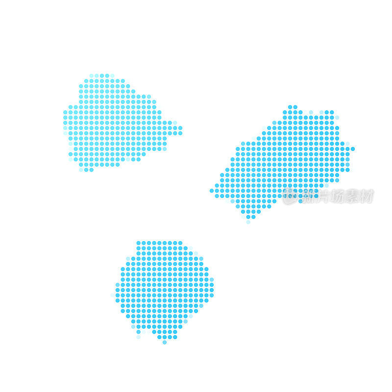 圣赫勒拿岛，阿森松岛和特里斯坦达库尼亚的地图，白色背景上的蓝点