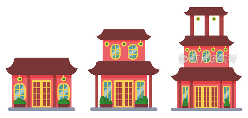 平面设计中国老建筑插图向量集