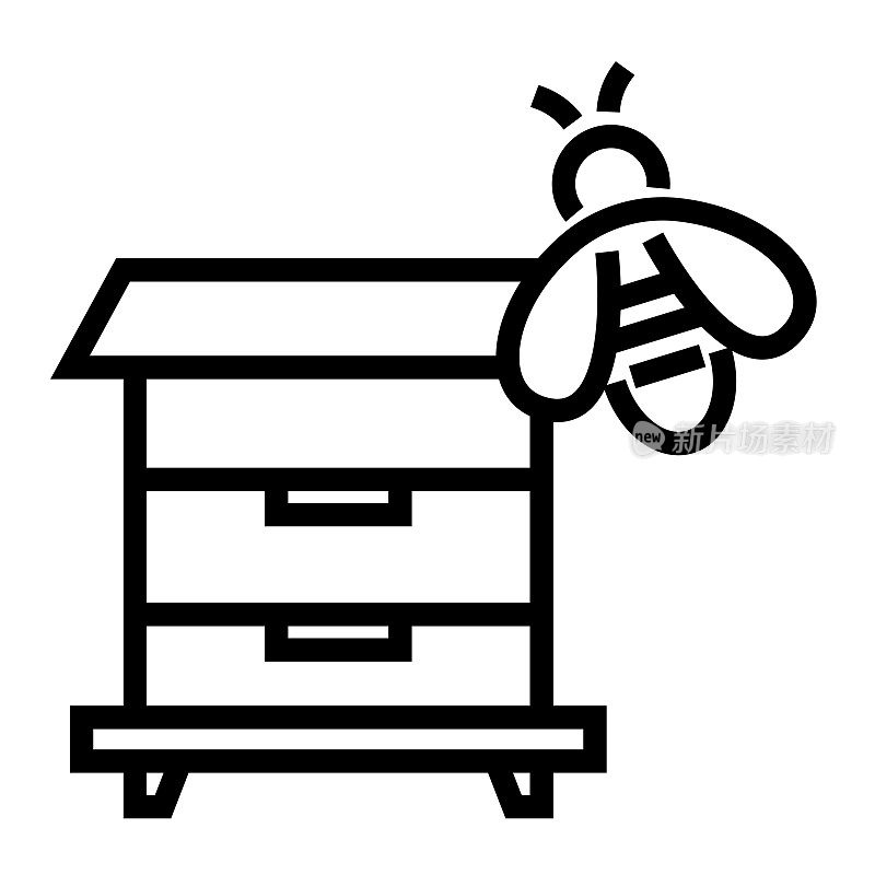 养蜂线图标，轮廓符号矢量插图
