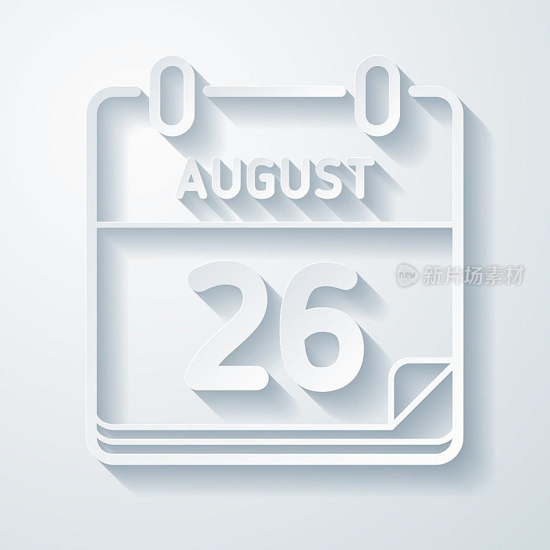 8月26日。在空白背景上具有剪纸效果的图标