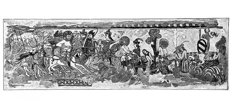在D?rjiu加固教堂壁画:圣拉迪斯劳斯的传说，细节与骑士国王的圣徒