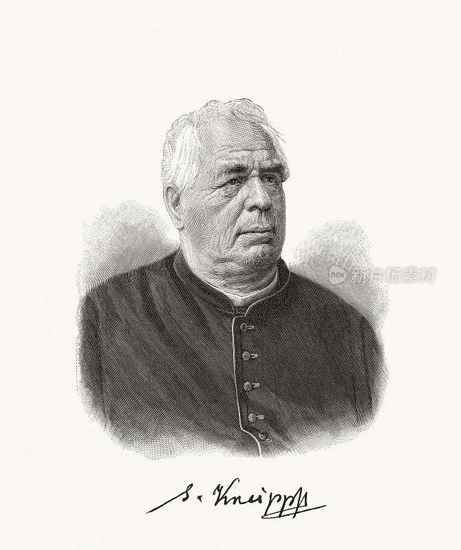 塞巴斯蒂安・克尼普(1821-1897)，巴伐利亚牧师和自然疗法，木刻，1897年出版