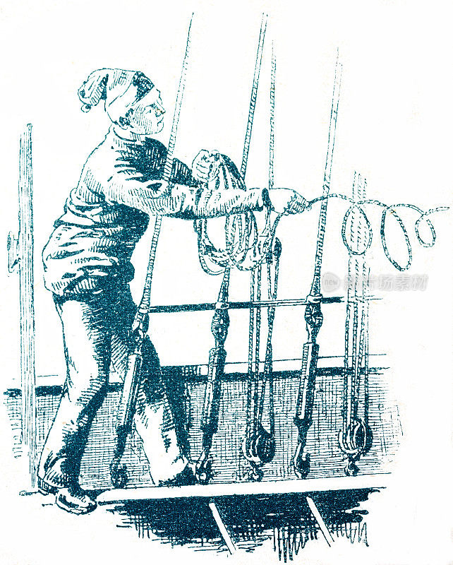 甲板上的水手扔了一根绳子