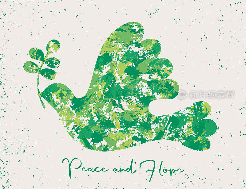 抽象绘画鸽子贺卡-和平与希望-绿色色调