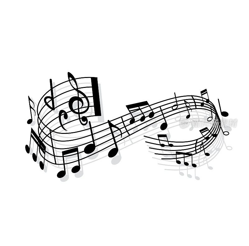 音乐波浪，声音音乐会和管弦乐队的五线谱