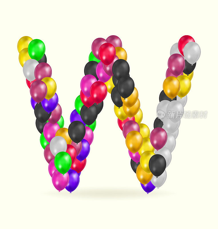 字母W气球各种颜色标志矢量设计模板