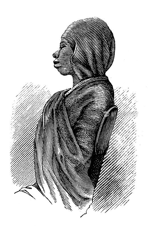 古董插图，民族志和土著文化:非洲，斯瓦希里女人，桑给巴尔
