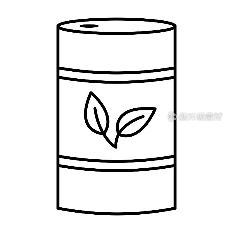 与生物燃料桶。生物质能的概念。桶与叶子标志。选择可持续的资源。可再生能源