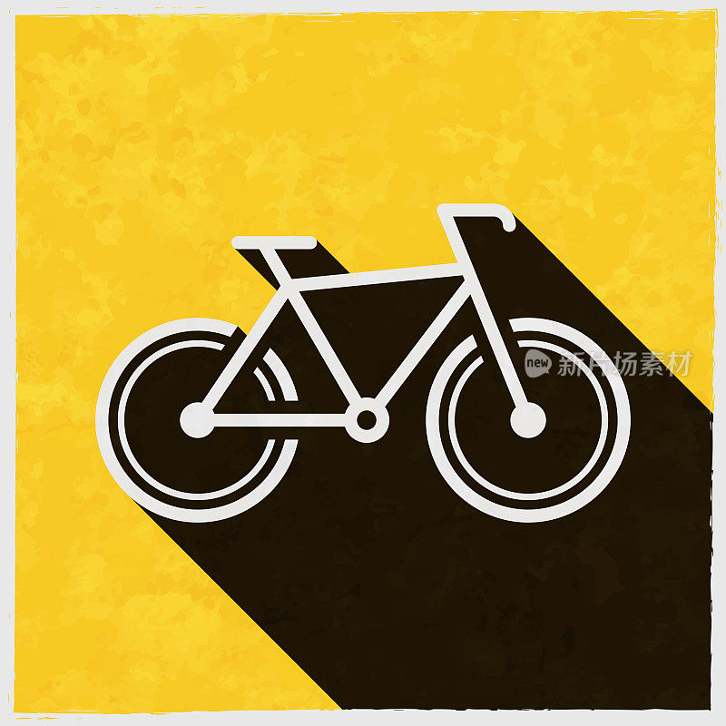 自行车。图标与长阴影的纹理黄色背景