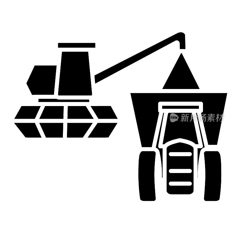 现代农场和农业联合收割机图标概念