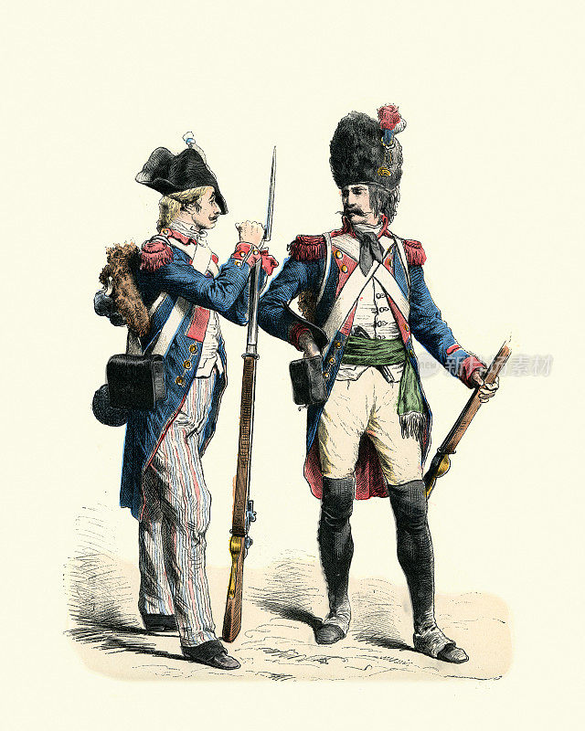 18世纪后期的法国士兵，步兵，掷弹兵，军事史制服和武器
