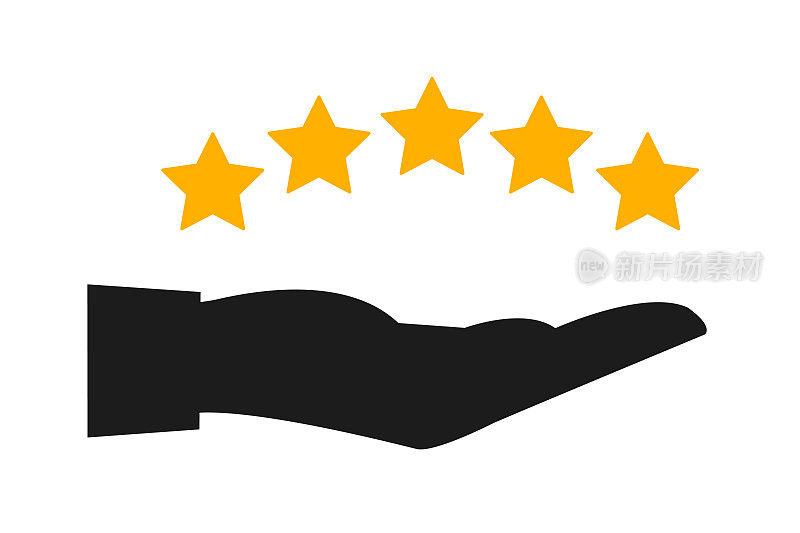 五星在手图标，评级标志，客户评论标志，评级服务，良好的客户满意度，用户体验最好的客户反馈-股票矢量