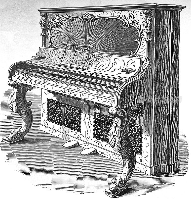 1851年伦敦水晶宫展览，阿尔伯特小屋钢琴和风琴，装饰富丽，做工精细
