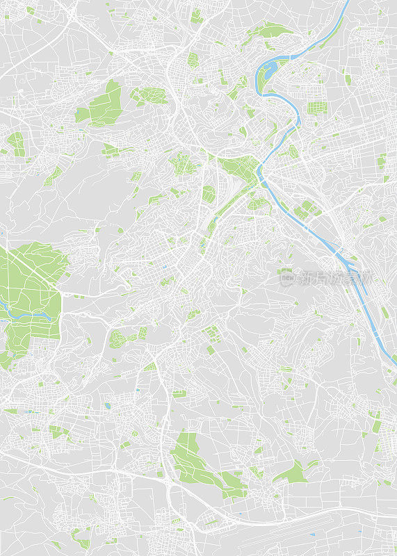 斯图加特城市地图，彩色详细平面图，矢量插图
