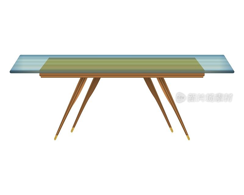 玻璃桌面木桌面视图在现实风格。透明桌面。家居木质家具设计。