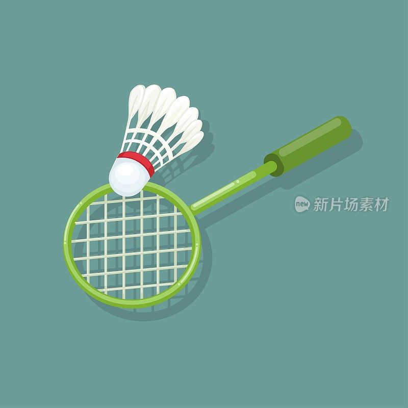 羽毛球拍和羽毛球运动符号卡通插图矢量