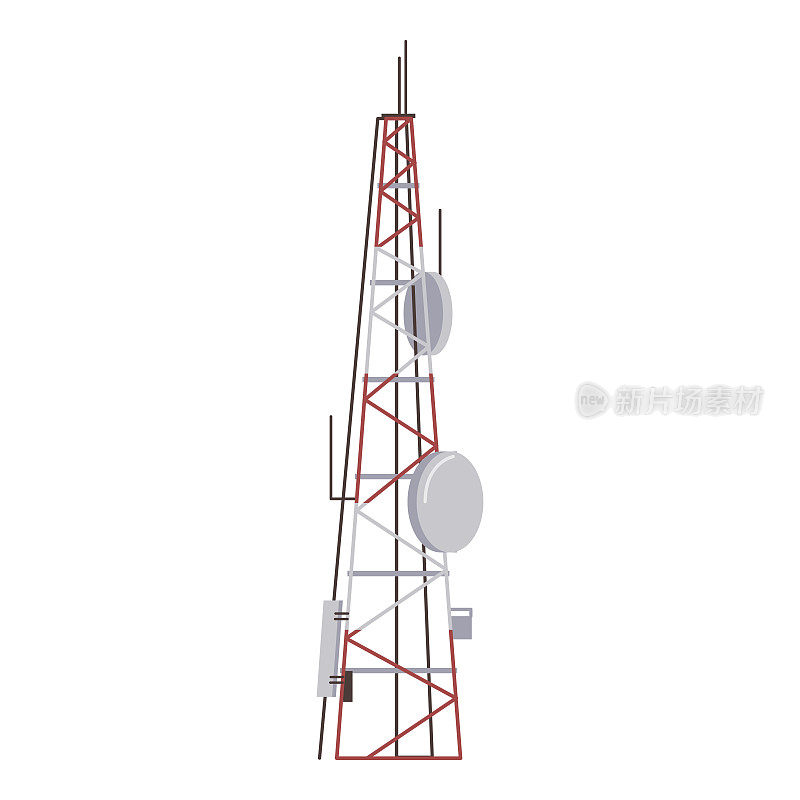 基站天线塔隔离彩色图标。电信5g桅杆、电视、电话或互联网技术的矢量插图。无线电通信4g信号，网络军用航空