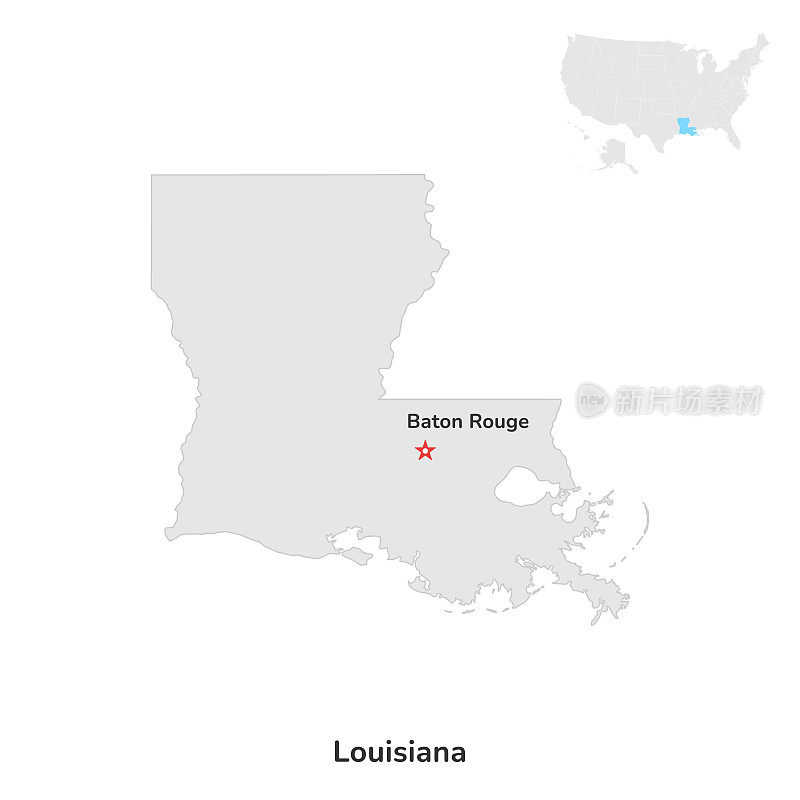 美国美国路易斯安那州。美国路易斯安那州的县域地图轮廓为白色背景。