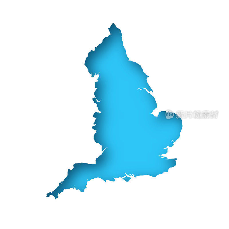英格兰地图-蓝色背景的白纸