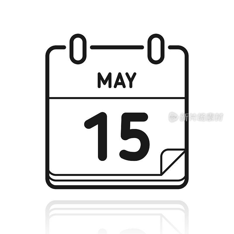 5月15日。白色背景上反射的图标