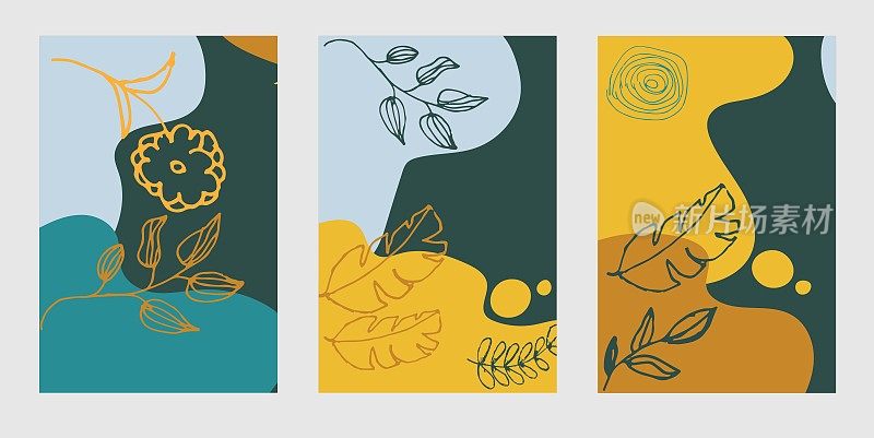 集现代花卉矢量彩色粉彩抽象背景