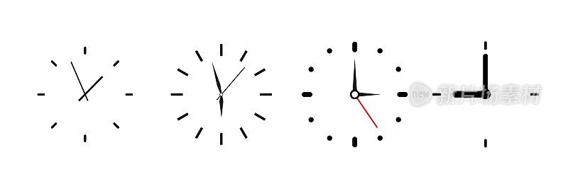 时钟图标。一套手表。平的风格。向量。