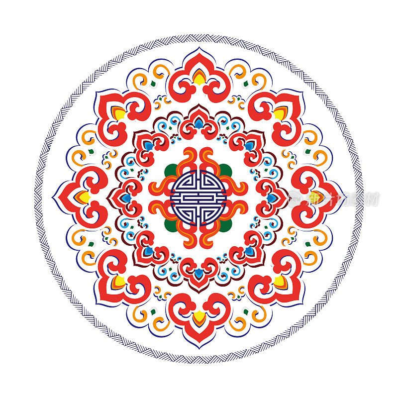 布里亚德蒙古族传统饰品矢量插图