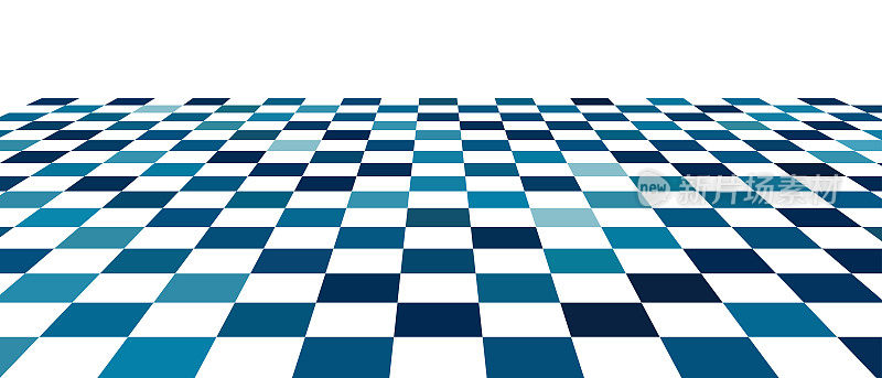 矢量蓝色空国际象棋棋盘纹理地板透视插图