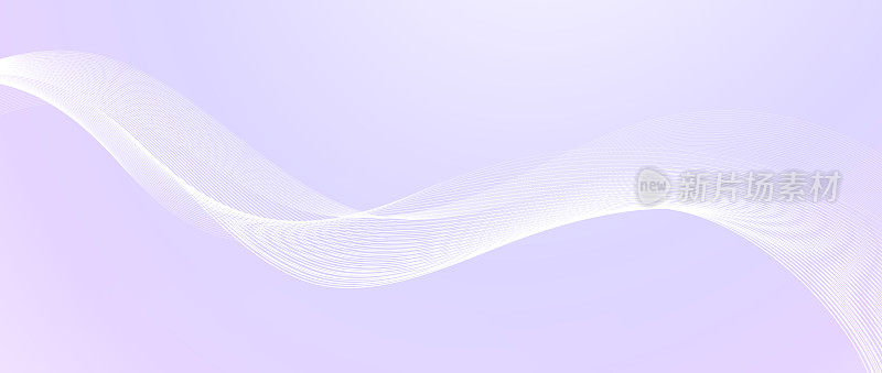 流动波浪线设计。抽象光滑弯曲条纹模板。浅紫色背景上的白色流体形状。水平矢量墙纸