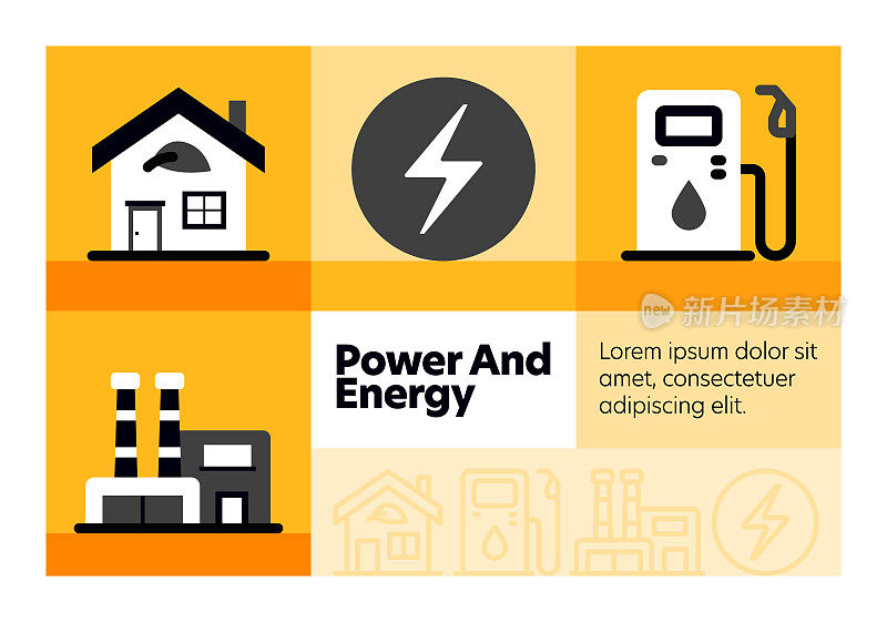 电力和能源线图标集和横幅设计。
