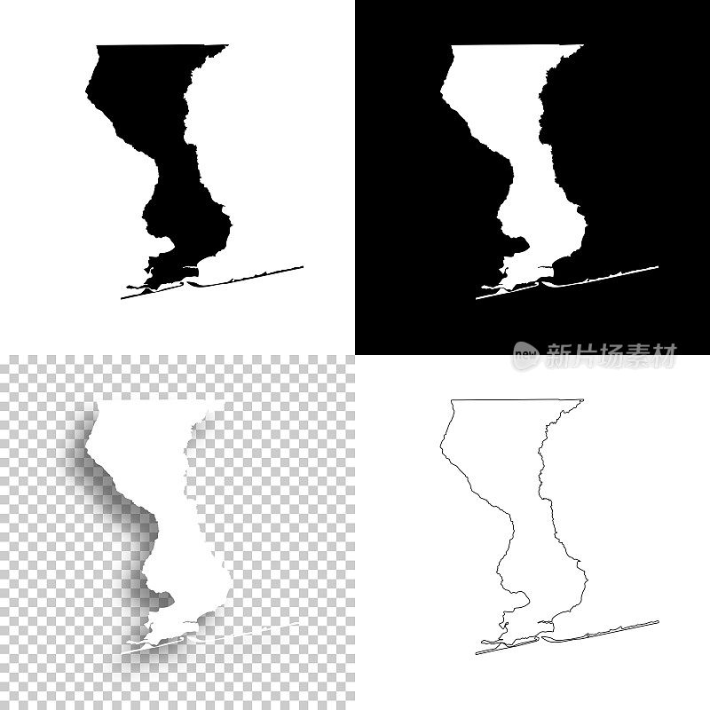 佛罗里达州埃斯坎比亚县。设计地图。空白，白色和黑色背景