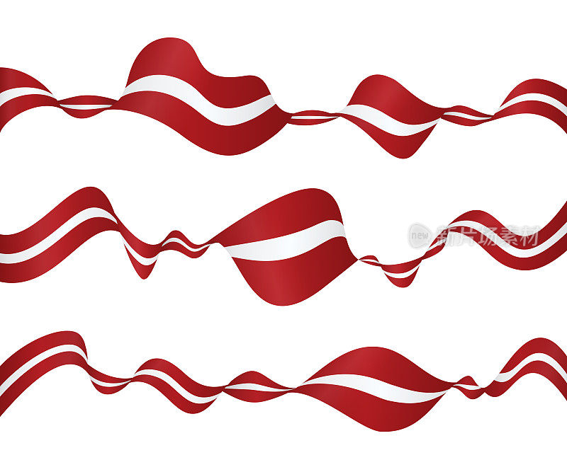 拉脱维亚的旗帜-矢量挥舞丝带横幅集。隔离在白色背景上