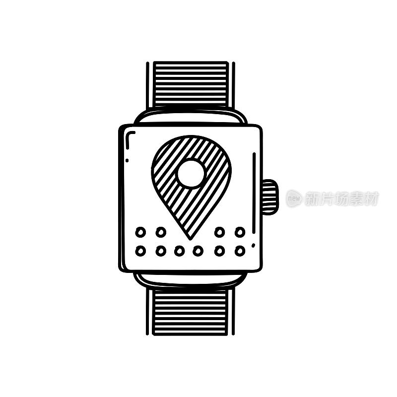 Gps跟踪线图标,草图设计,像素完美,可编辑笔画。标志、标志、符号。