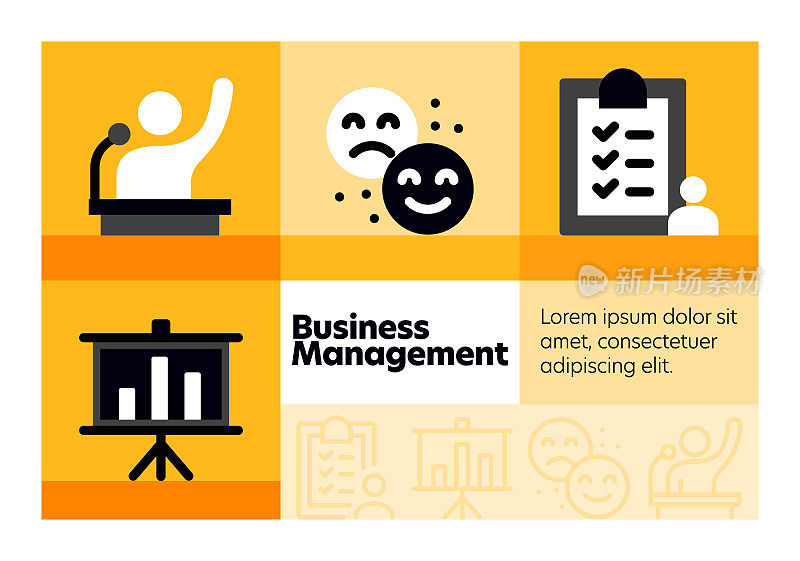 企业管理线图标集和横幅设计。