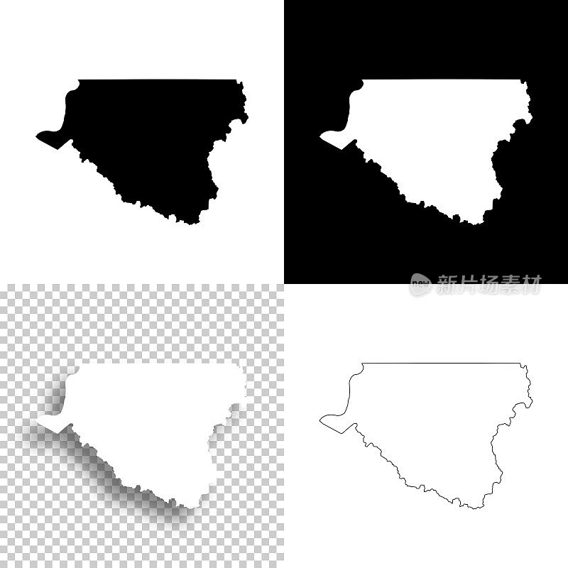 韦泽尔县，西弗吉尼亚州。设计地图。空白，白色和黑色背景