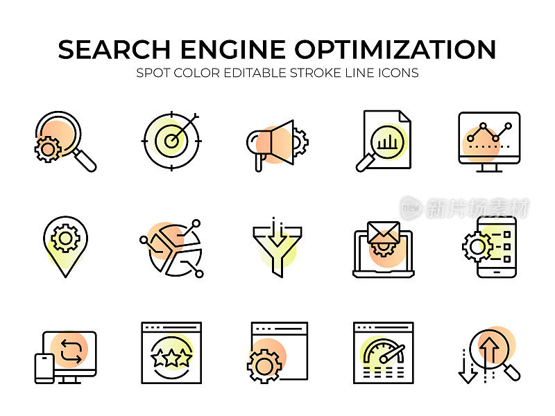 搜索引擎优化线图标集