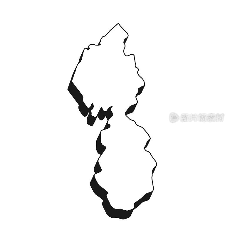 西北地图与黑色轮廓和阴影在白色背景