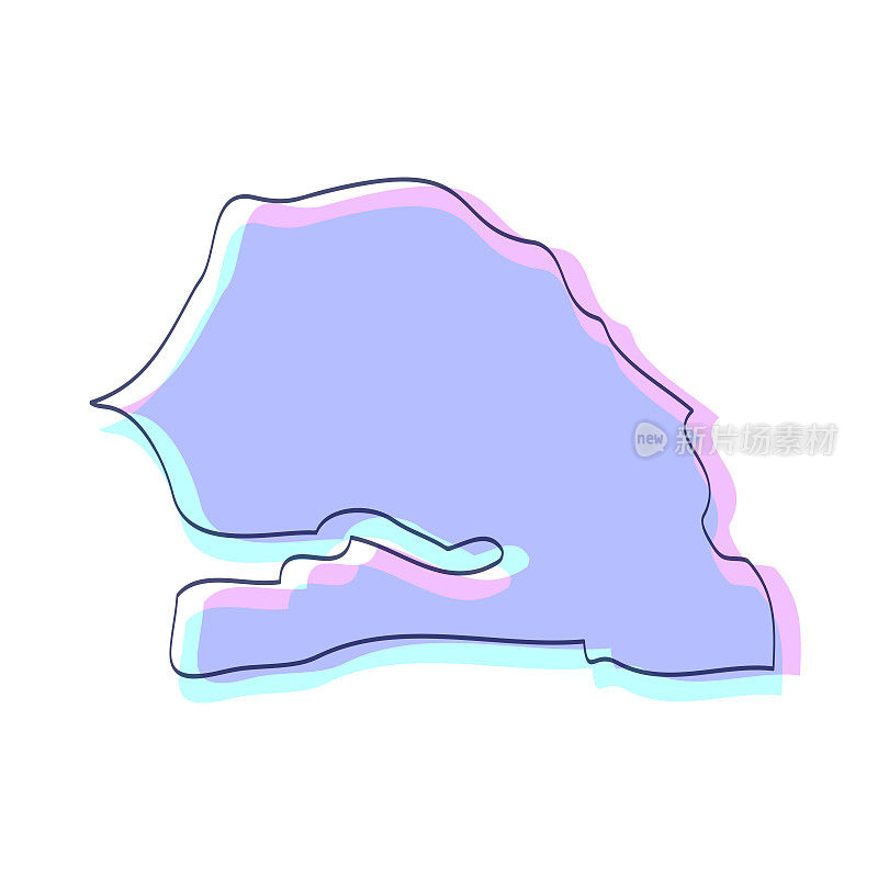 塞内加尔地图手绘-紫色与黑色轮廓-时尚的设计